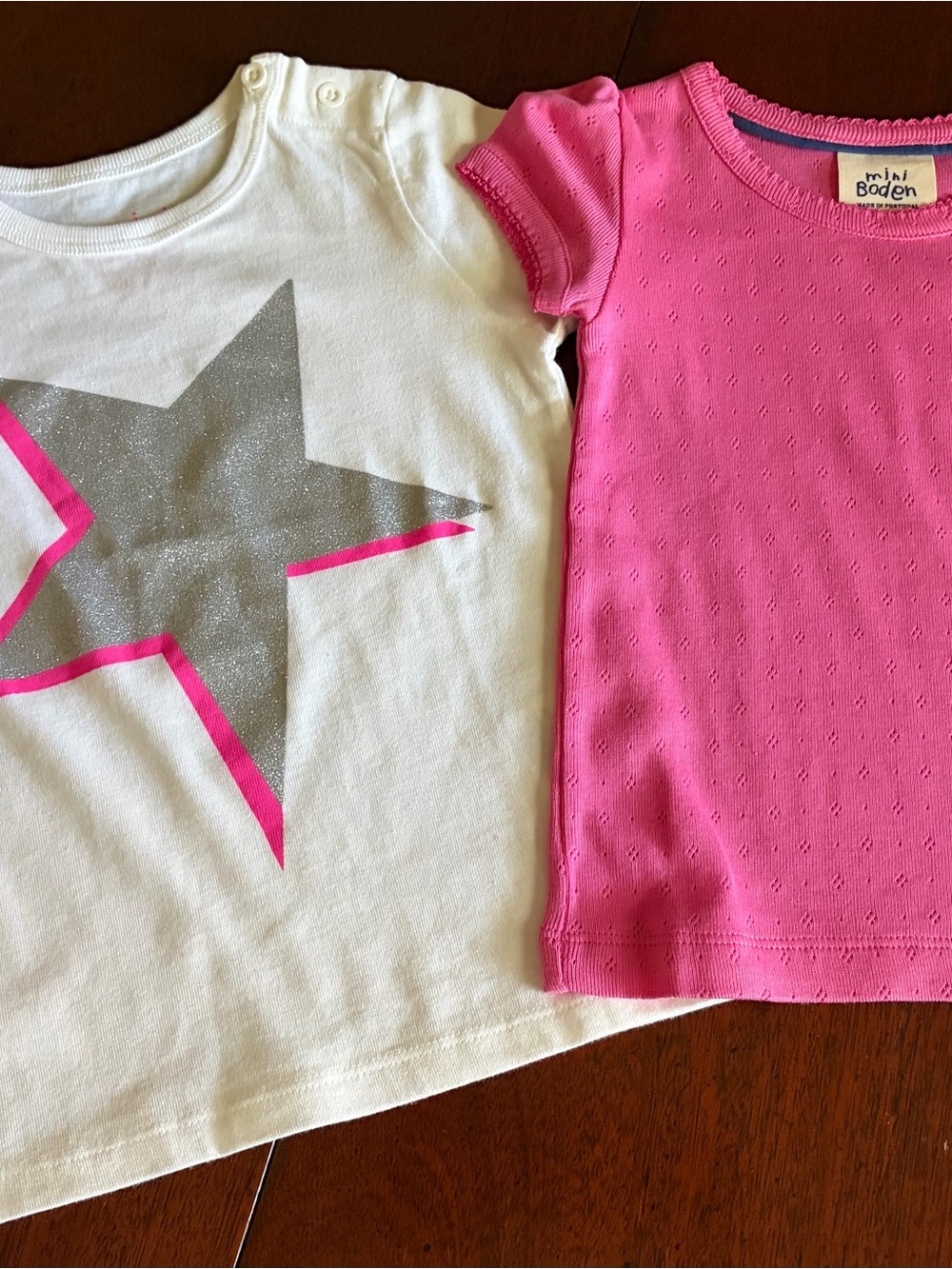 Mini Boden Pink Eyelet Tee & White Star Graphic Tee Set